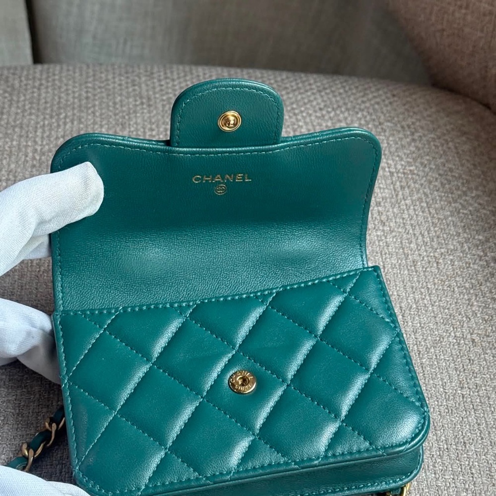 🎀 CC Top Handle Flap Coin Purse W/Chain Lambskin 31 - Picture 8 of 12